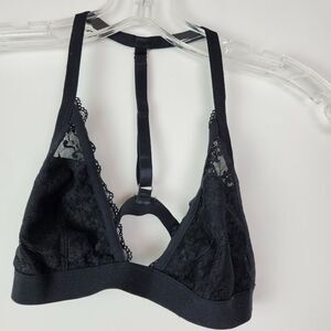 Sheer Black Lace Triangle Bralette‎ XS Band M Cup T Back